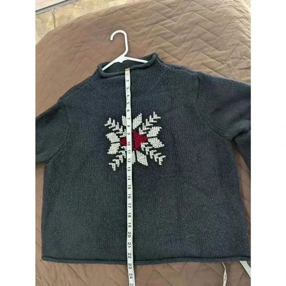 Vintage black wool sweater w/cross stitch snowflake front detail Sonoma Jean XL - Picture 5 of 7